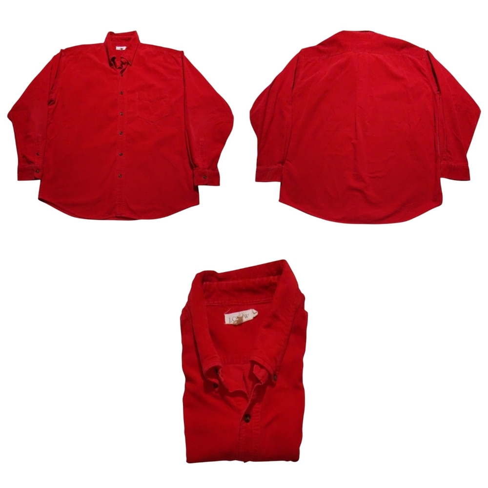 Vintage J Crew Corduroy Shirt Mens XL Red Preppy Long Sleeve Button Up EUC